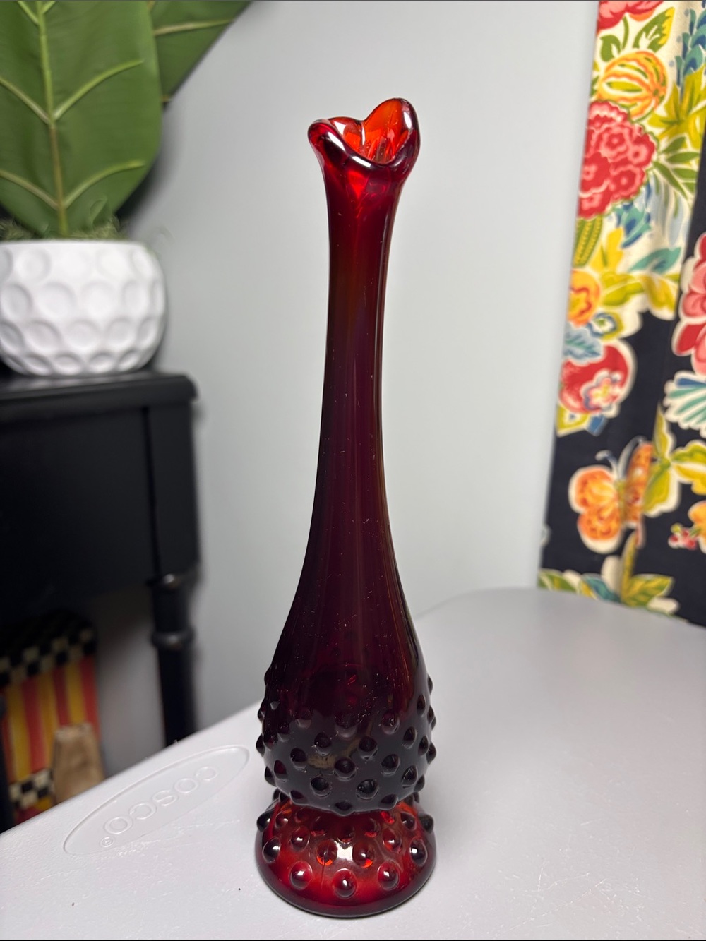 Vintage Fenton Ruby Red Hobnail Swung Bud Glass Vase 9”